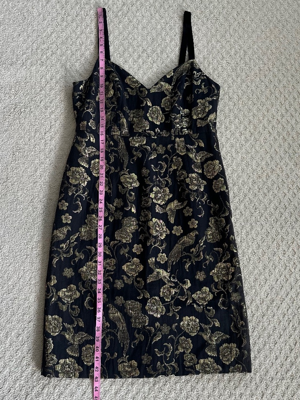 Maeve by Anthropologie Slim Jacquard Mini Dress Black/Gold 14 Metallic Floral - Picture 15 of 16